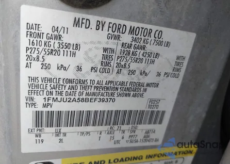 2011 Ford Expedition Limited из США, поврежденный, VIN 1FMJU2A58BEF39370